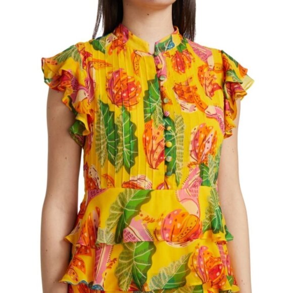 FARM Rio 'Beaks & Bananas' Printed Ruffle Mini Dress, Yellow Multi - Picture 4 of 5